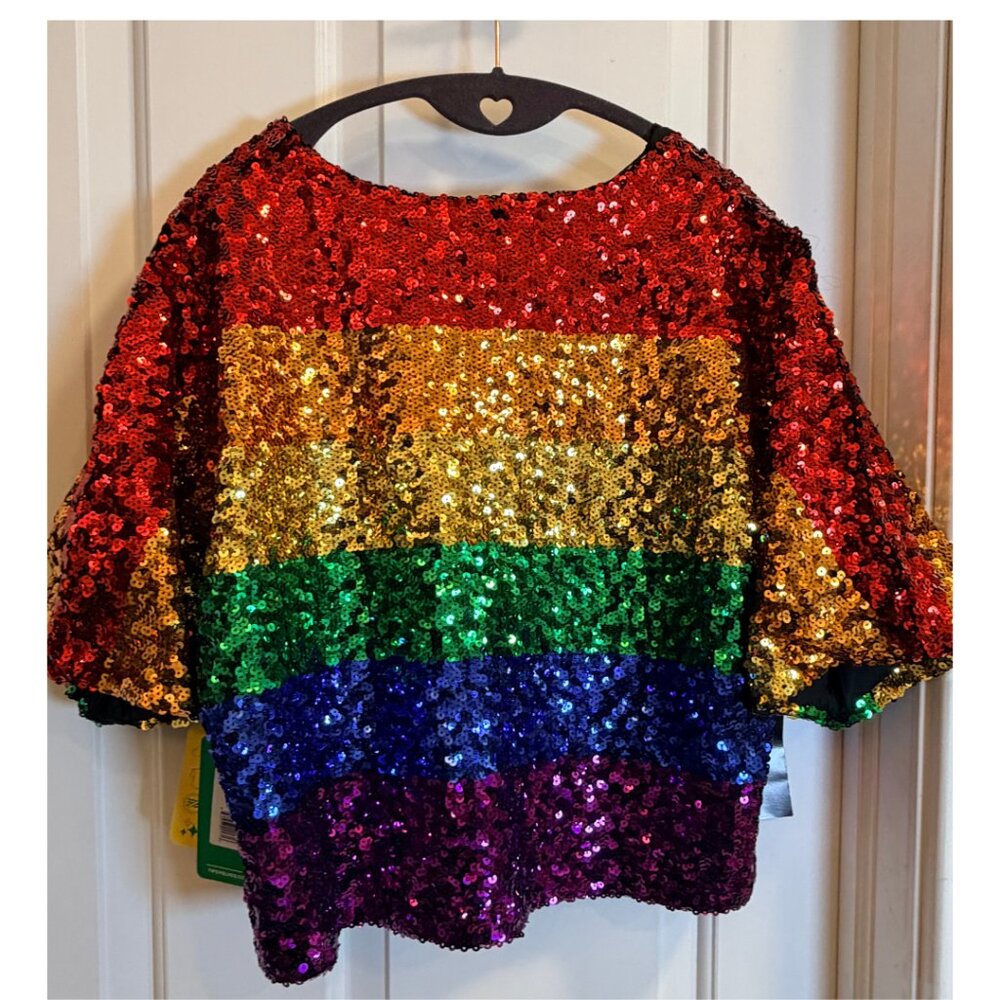 Tipsy Elves Rainbow Sequin Cropped Tee Size S NWT - Picture 3 of 11